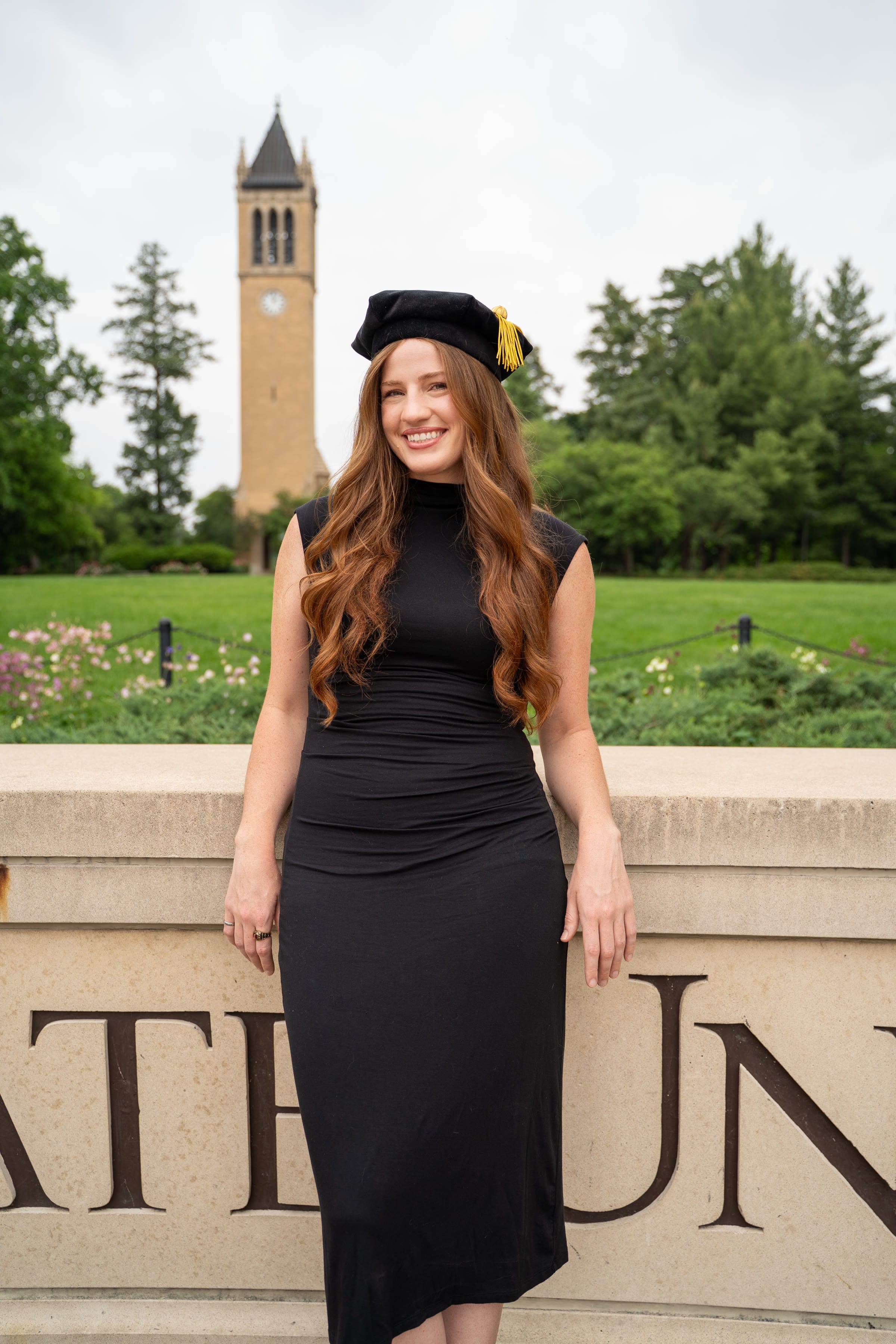 Graduation portrait in front of the Campanile